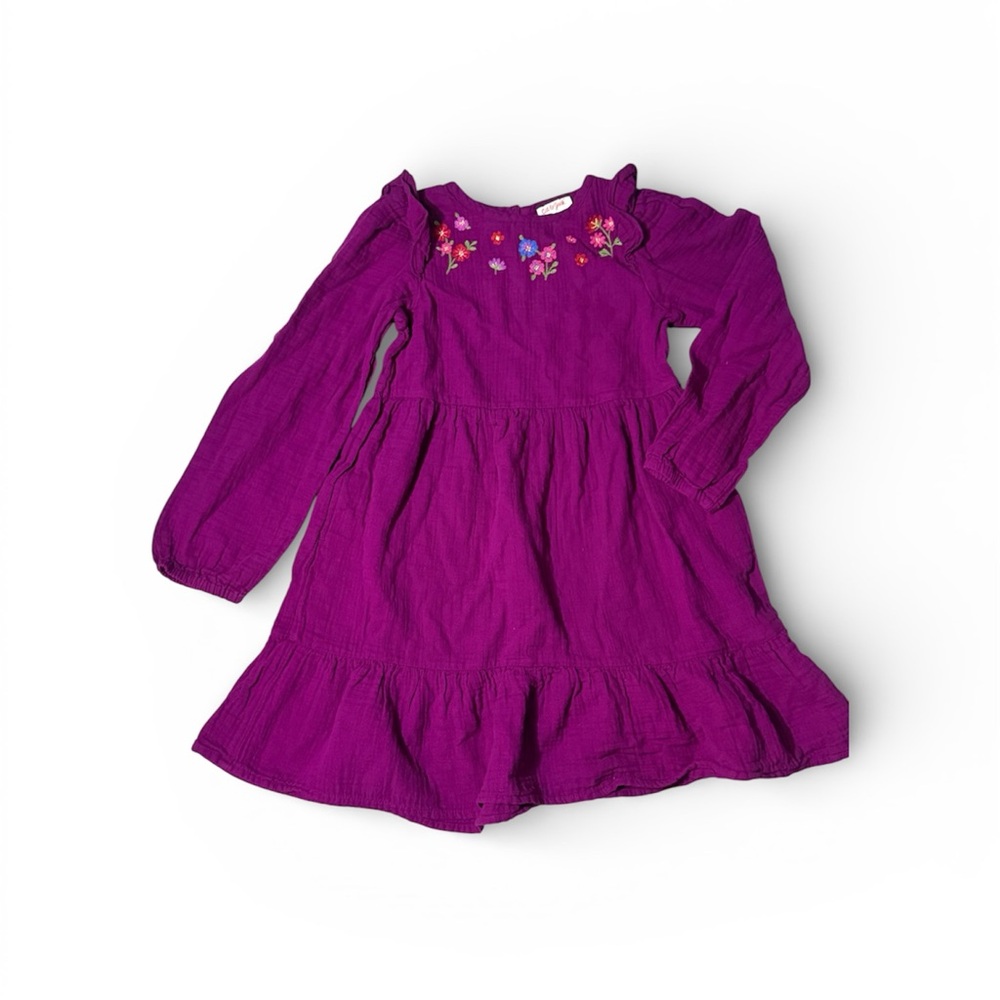 Purple Kids Dress with Floral Embroidery